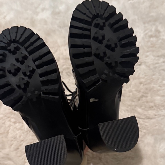 Black Lace-Up Women's Boots shiny black legion Jeffrey Campbell 7 heeled tall - Picture 9 of 13